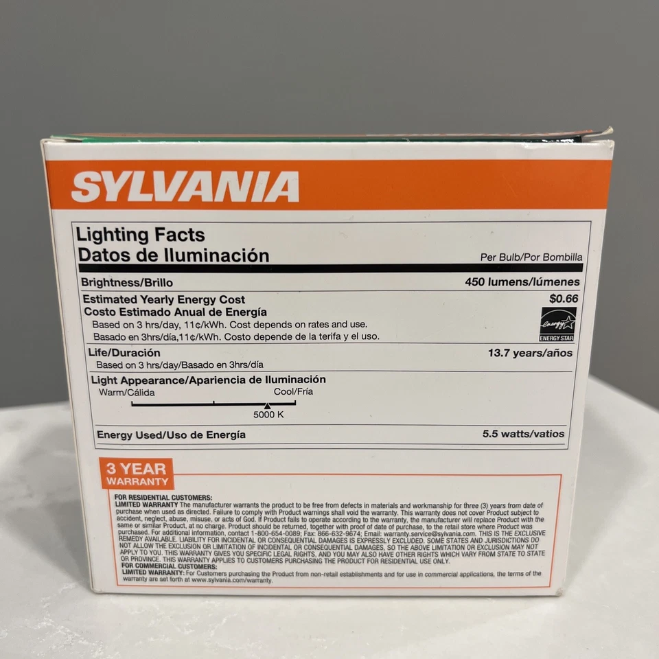 SYLVANIA Ultra 2PK 40W LED 5000k, Dimmable, A19 Medium Base, 5.5W Energy Star - Image 2 of 4