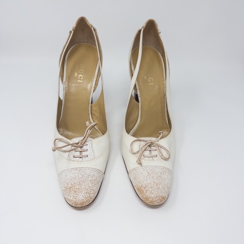 Gucci Vintage Leather Canvas Pump Heels Off White Size 9.5 B - Picture 3 of 12