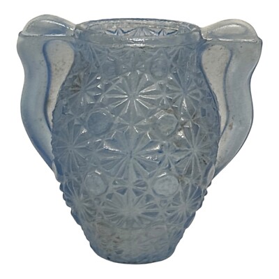 Vintage LE Smith Daisy Button Lite Blue Frosted Toothpick Holder Urn Mini Vase