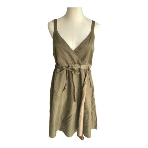 eileen Fisher Sleeveless Dress Size 10 Khaki Party Event Wedding Occasion Deep V - Picture 1 of 12