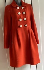 Orla Kiely Orange 100% Wool Double Breasted Coat Size Uk 10