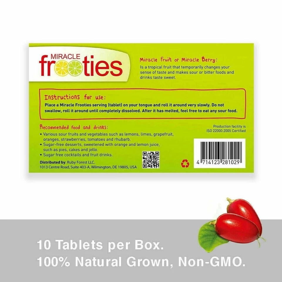 Miracle Frooties Classic Miracle Berry 10 comprimidos por caja natural sin OGM Foto 3 de 4