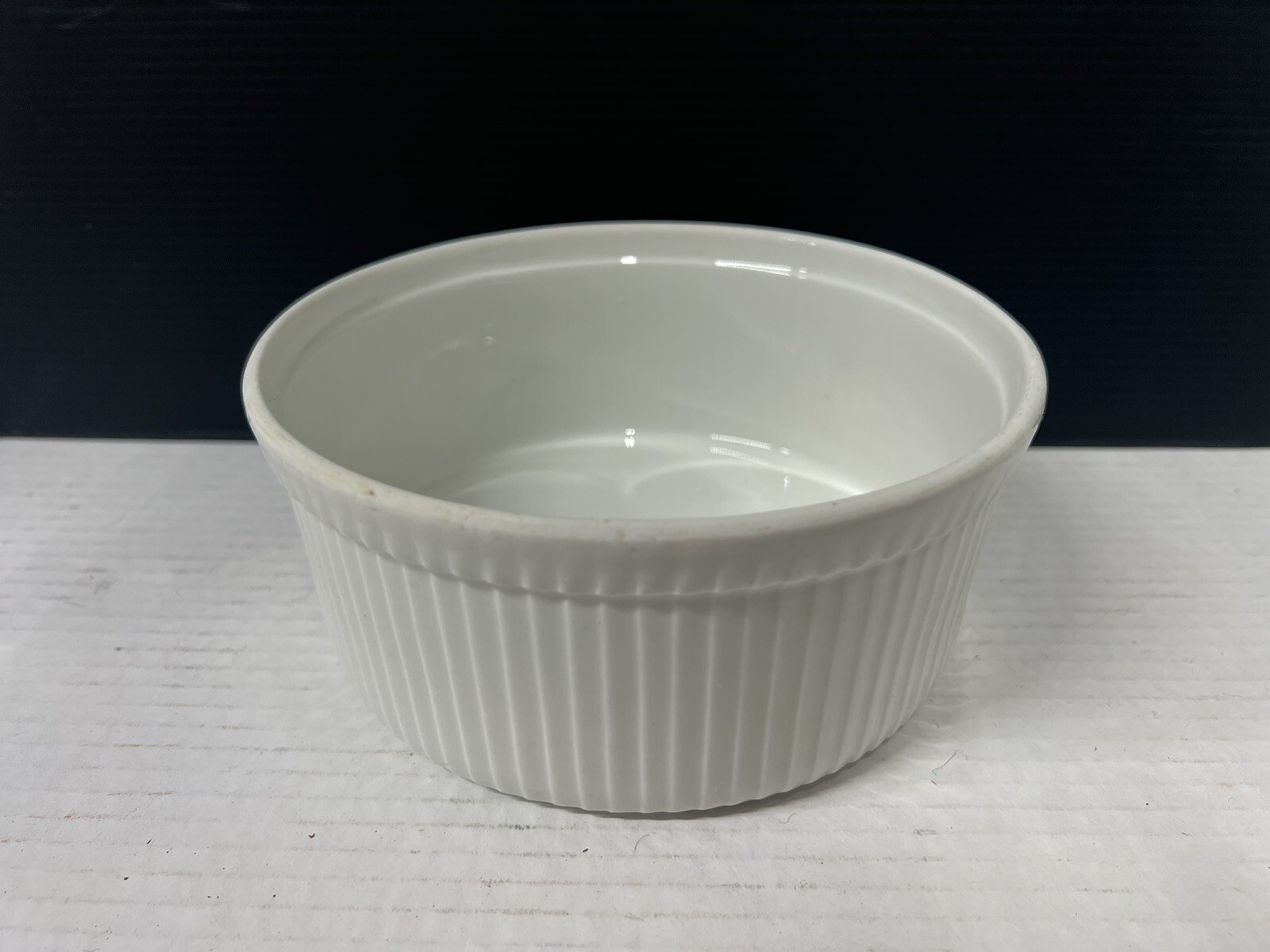 Vintage 6 Apilco France 6.75” Soufflé Casserole Dish Ribbed Porcelain