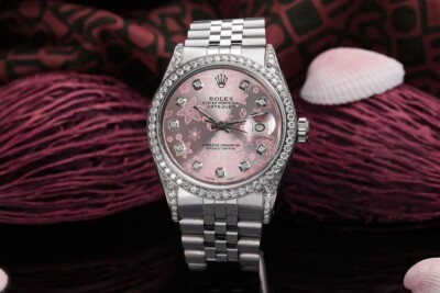 Rolex Datejust 36 mm Pink Flower Dial Stainless Steel Diamond Watch