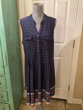 NEW DIRECTIONS, STRETCHY, SLEEVELESS, V-NECK, PLEATED, BUTTONED, SHIFT DRESS, 2X