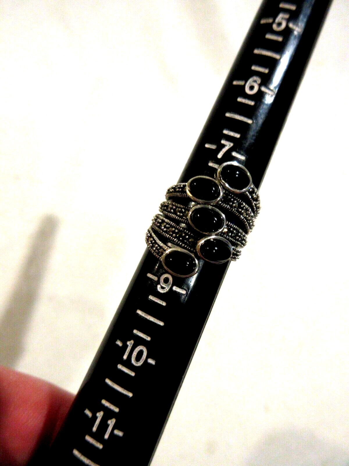 Marked 925 Solid Silver/Black Onyx Cocktail Ring … - image 6