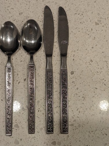 LOT of 7 Nasco Costellano Vintage Rose Floral Stainless Steel MCM Korea Flatware - Picture 2 of 6