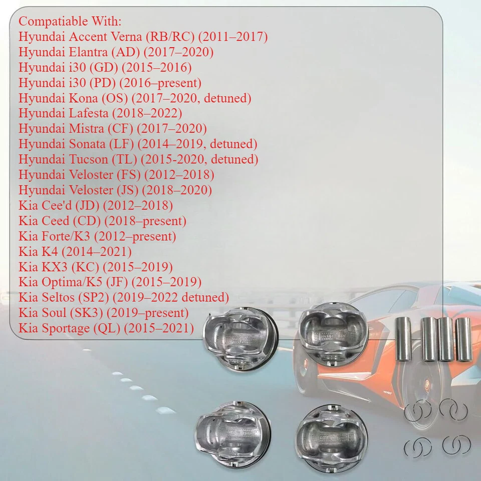 G4FJ Set of 4 STD Piston & Rings For Hyundai Elantra Kia Soul Forte 1.6T 2014-20 - Imagem 3 de 4