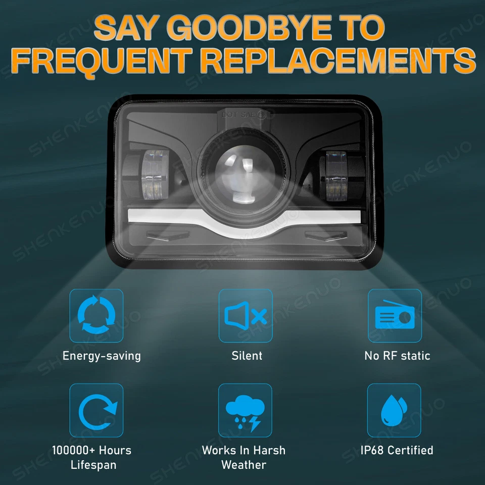 4 faros LED 4x6 haz sellado alto/bajo aptos para Toyota Land Cruiser 1988 1989 1990 Foto 3 de 4