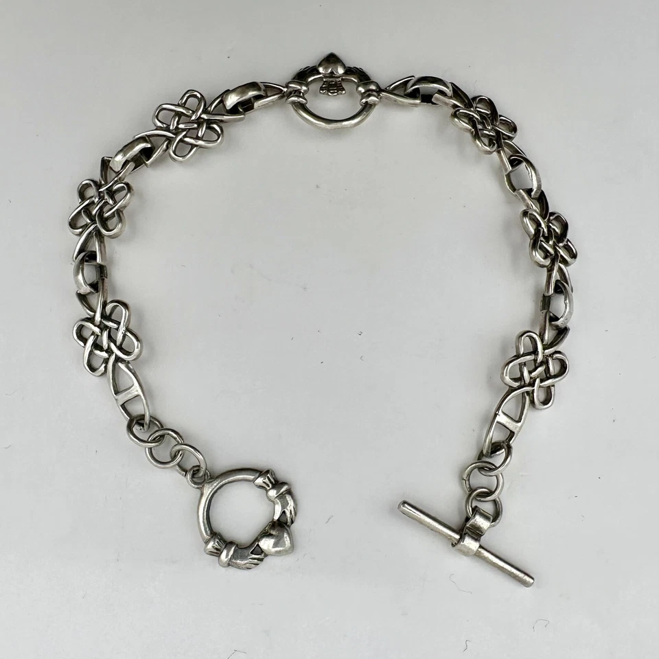 Brazalete Celta Infinito Amor Nudos Eslabones Claddagh Cierre Central Plata de Ley Foto 2 de 4