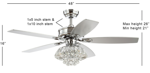 Crystal Chandelier LED 48" Ceiling Fan with Light and Remote White/Silver Blades - Picture 5 of 10