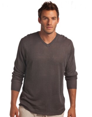 Island Company L/S Knit Linen Mens V-Neck Color: Gunpowder RETAILS $155.00