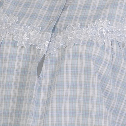 Ladies Seersucker Pyjamas Set Floral Lace Detail Check PJs 100% Cotton Nightwear - 第 8/19 張圖片