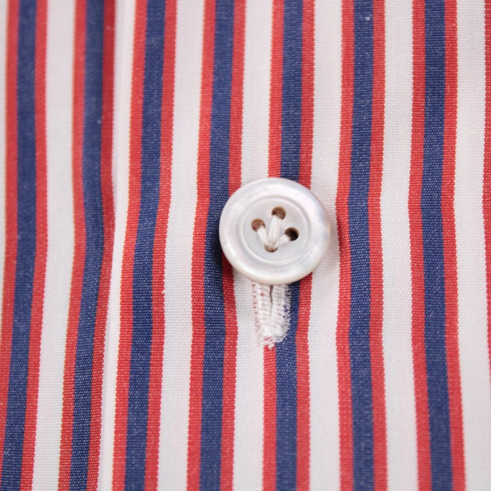 Camisa de vestir Kiton nueva con etiquetas talla 15 38 roja con rayas blancas azules 100 % algodón Foto 4 de 4