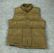 Lands' End Gold Brown Down Puffer Vest Adult Large Insulated Snap Button 