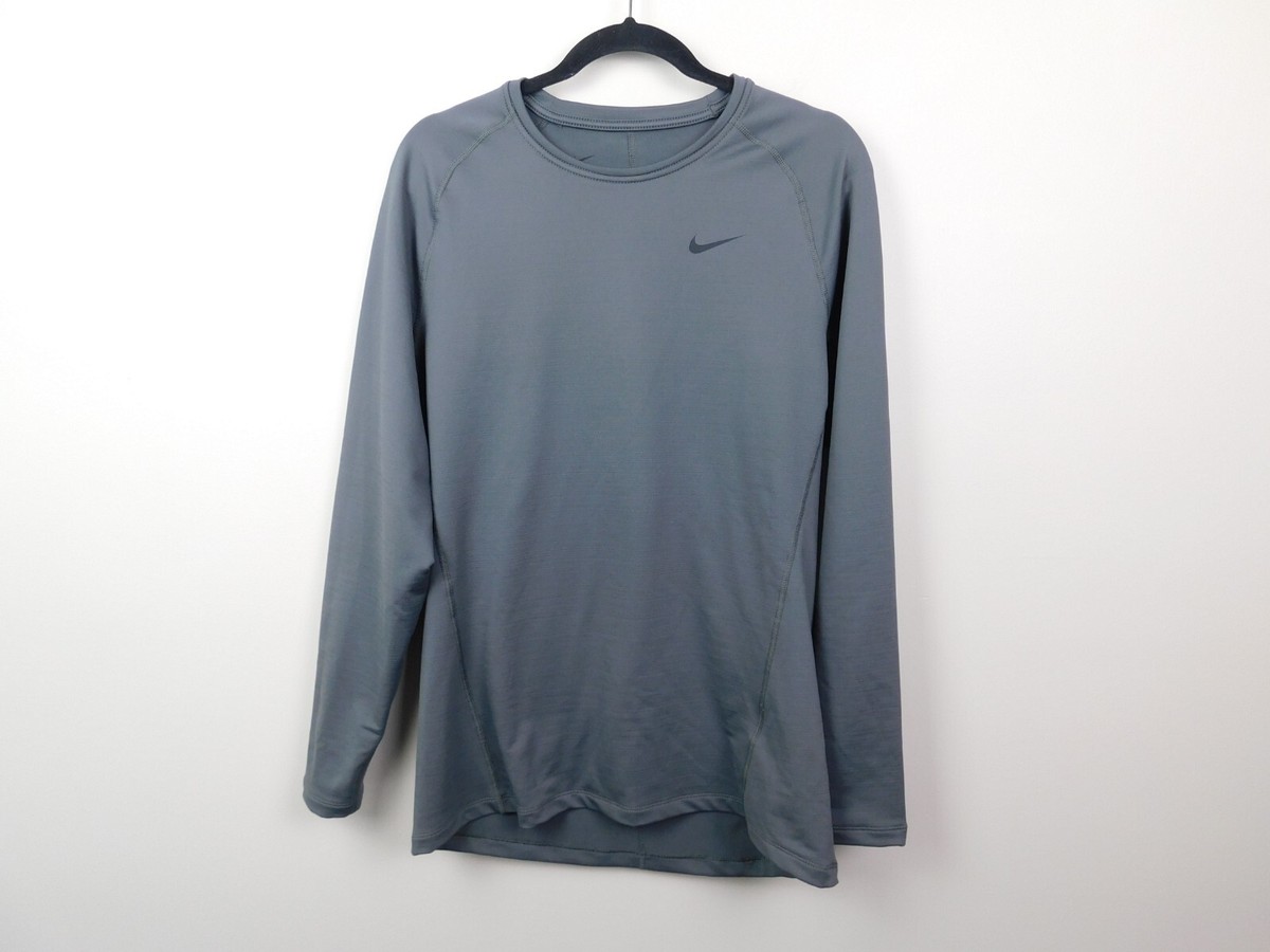 Nike Mens Shirt Large Gray Long Sleeve Pro Base Layer Dri Fit Slim CU6740