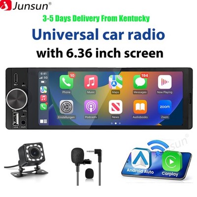Camera 6.36'' Single Din Car Stereo Apple CarPlay touchscreen Bluetooth Radio USB
