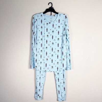 KYTE women s light blue Christmas nutcracker bamboo long pajamas EXTRA LARGE
