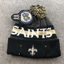 New Orleans Saints Beanie Hat Cap Mens One Size Black Pom Football Light Up FOCO