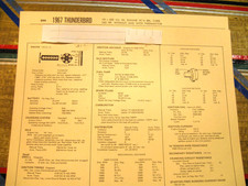 1967 Thunderbird. 428cu. 345hp Engine. .standardsadjust Card