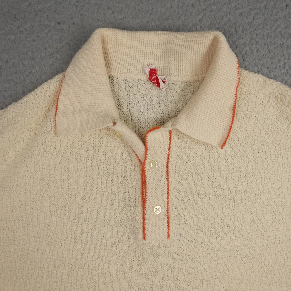 Camisa polo vintage Munsingwear para hombre mediana crema naranja tejida Wintuk Orlon años 60 Foto 4 de 4