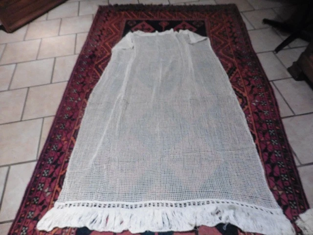 ANCIEN RIDEAU PANNEAU EN FILET COTON A FRANGES 164 CM DE H 115 CM"1900" - Photo 2/4