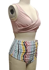 NEW High Waisted S Pink & Multicolor Stripe Bikini 