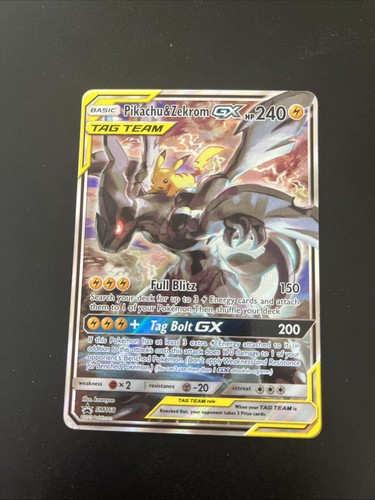Pokémon TCG Pikachu & Zekrom GX Black Star Promo Card SM168 LP/MP tag team 