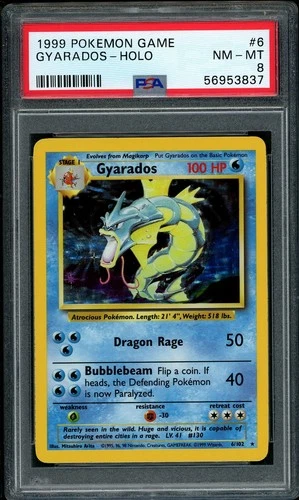 1999 Pokemon Base Set Unlimited Gyarados Holo #6 PSA 8 NM-MT