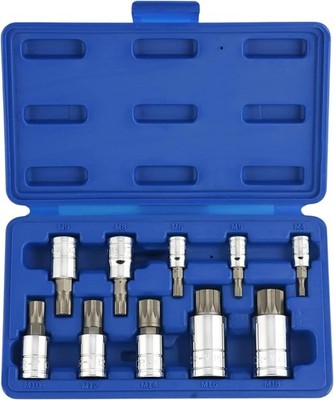 Triple Square Spline Bit Socket Set W/ Case 10-Pack of 4Mm - 18Mm
