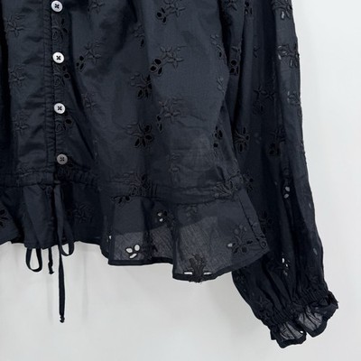Outerknown Eyelet Top Poet Blouse Organic Cotton Casual Peplum Black Size Large