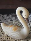 Fenton Cameo Satin Swan Hand Painted Yellow Daisies, Signed Frances Burton 1970s