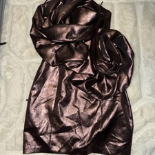 ZARA VOLUMINOUS FLORAL METALLIC BROWN DRESS.  UK S