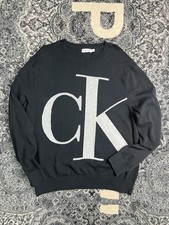 Calvin Klein CK Monogram Logo Intarsia Knit Sweater Mens XL Black White Crewneck