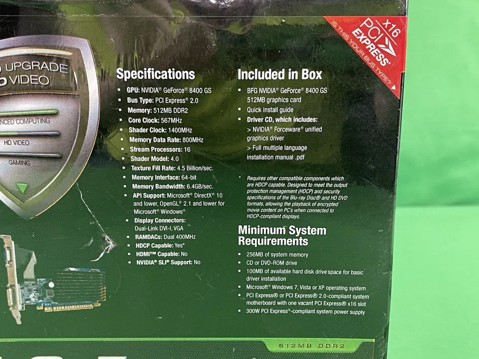 BFG Nvidia GeForce 8400 GS, 512MB DDR2, PCIe Graphics Card (BFGE84512GS64E) - Image 2 of 4