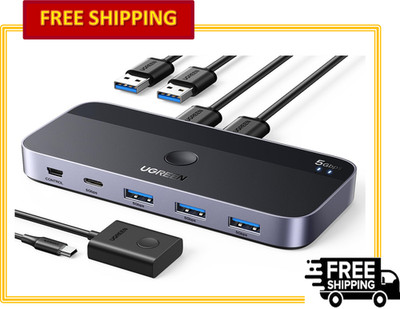 UGREEN 4 Port USB 3.0 Switcher for Two Computers with 2 USB Cables & Controllers