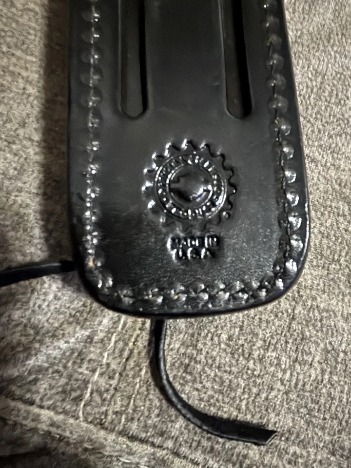 Funda/funda de cuchillo Harley Davidson de cuero negro para cinturón con cuchillo rara década de 1980 Foto 4 de 4