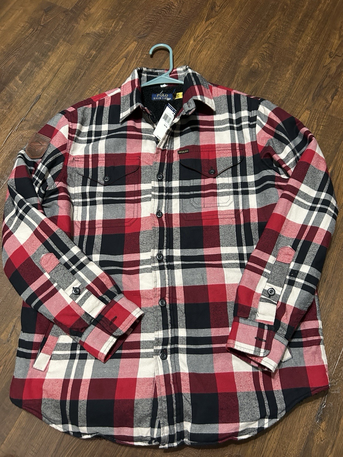 Ralph Lauren Sherpa-Lined Plaid Flannel Overshirt Jacket Red Size M New