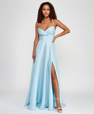 B Darlin Juniors' Satin Pleated-Bodice Surplice Gown 4103 Size 1/2