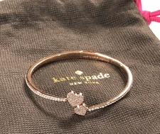 Kate Spade Bracelet Yours Truly Heart Pave CZ Rose Gold Plated w Pouch - 7 inch