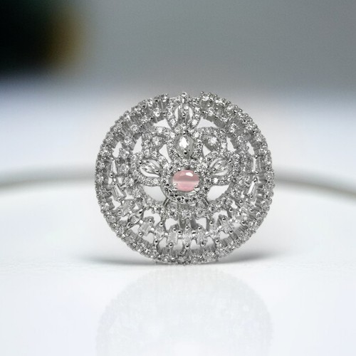 Pink Ring CZ/AD Big Size Handmade Ring adjustable Ring (Bollywood Jewellery) - Picture 2 of 6