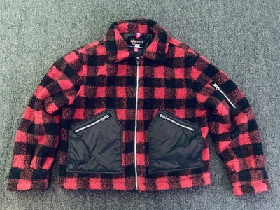 Alpha Industries L-2B Bomber Jacket Womens Medium Red Black Fuzzy Sherpa Plaid