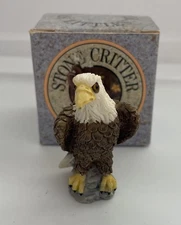 Vintage Stone Critter Littles Perched Bald Eagle Mini Figurine w/ Box 1990