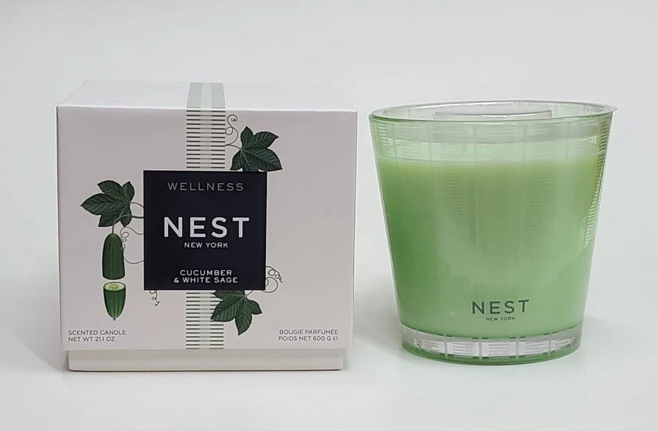 Vela Nest New York Pepino y Salvia Blanca 3 Mechas Enviada 21.1 OZ Foto 2 de 4