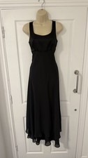 Vintage Hamells Black Satin Chiffon Sleeveless A Line Floor Length Gown Dress 12