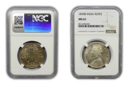 1890 B British India Silver Rupee Coin NGC MS61