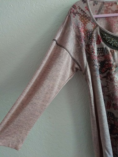 One World Plus Size 2X Knit Top Snakeskin Print Rhinestones Women's Beaded Sheer - Picture 4 of 11