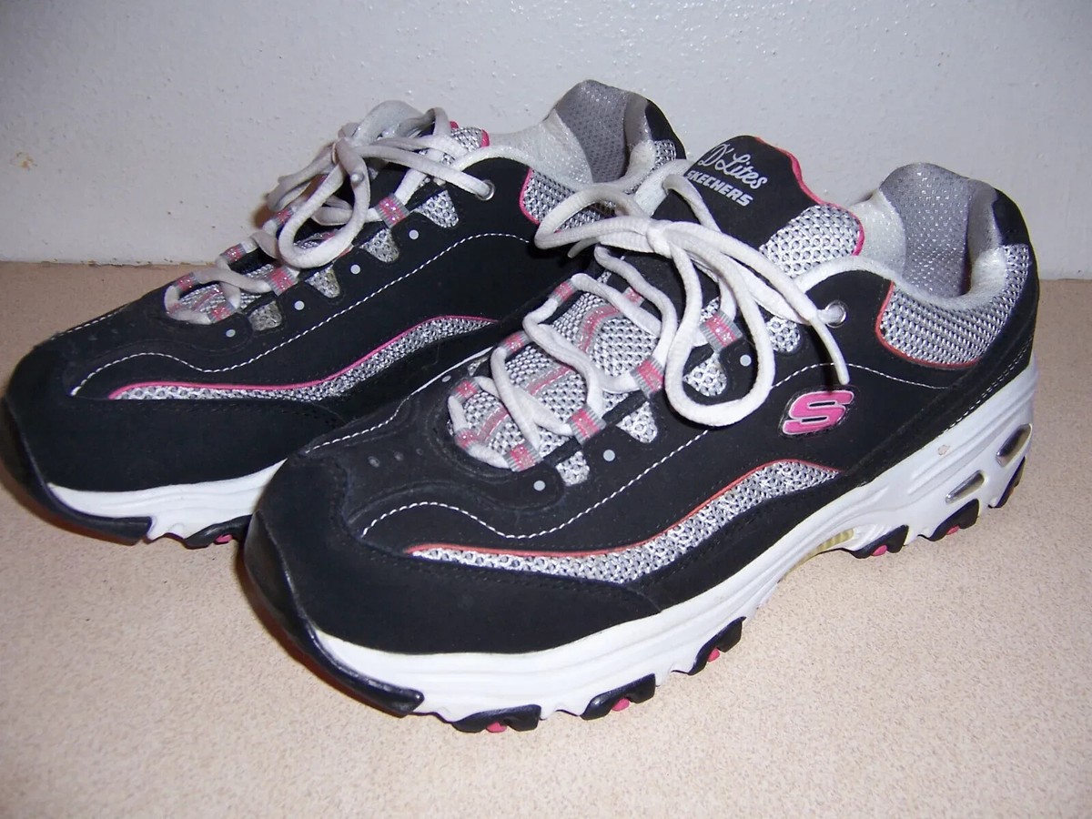 Skechers D'Lites Sports Sneakers Women Black Suede Athletic