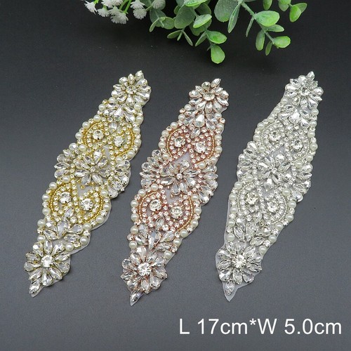 Crystal Rhinestone Diamante Motif Applique Sew On Patch Wedding Bridal Dress - Picture 6 of 21