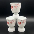 Vintage Hazel Atlas White Milk Glass Rooster Good Morning Egg Cups Lot of 3